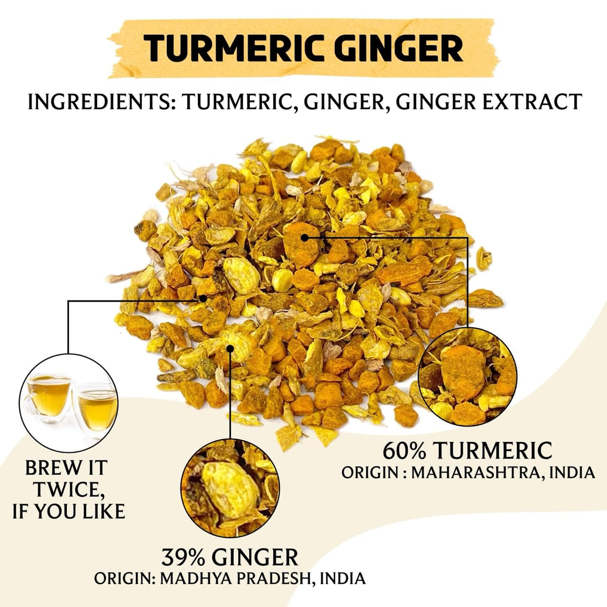 BREWIX Turmeric Ginger Loose Herbal Tea – 100+ Cups, Caffeine Free & Gluten Free
