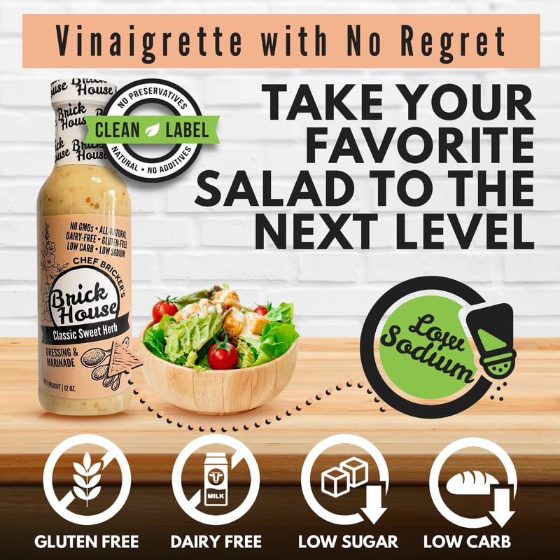 Brick House Classic Sweet Herb Vinaigrette Dressing & Marinade – 2 Pack, Low-Sodium, Keto-Friendly