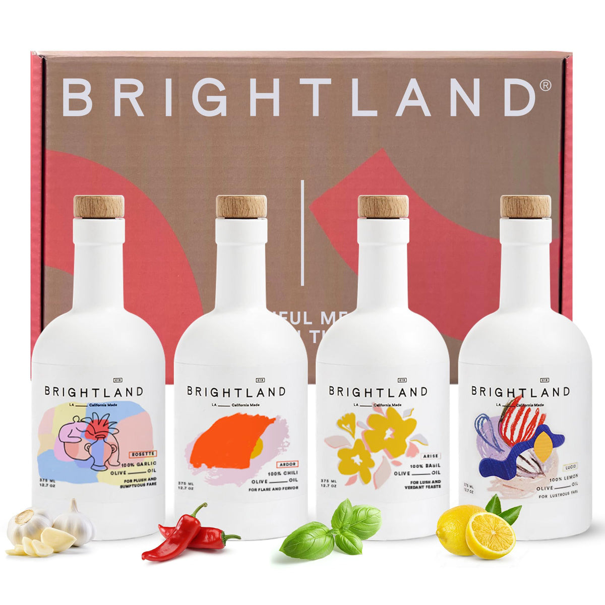 Brightland The Artist Capsule Infused Olive Oils - Cold-Pressed Early-Harvest Frantoio & Arbosana, 12.7 fl oz Pack of 4