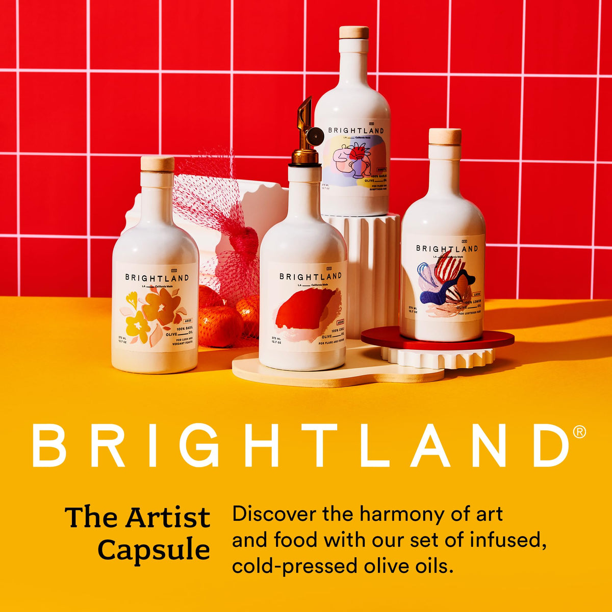 Brightland The Artist Capsule Infused Olive Oils - Cold-Pressed Early-Harvest Frantoio & Arbosana, 12.7 fl oz Pack of 4