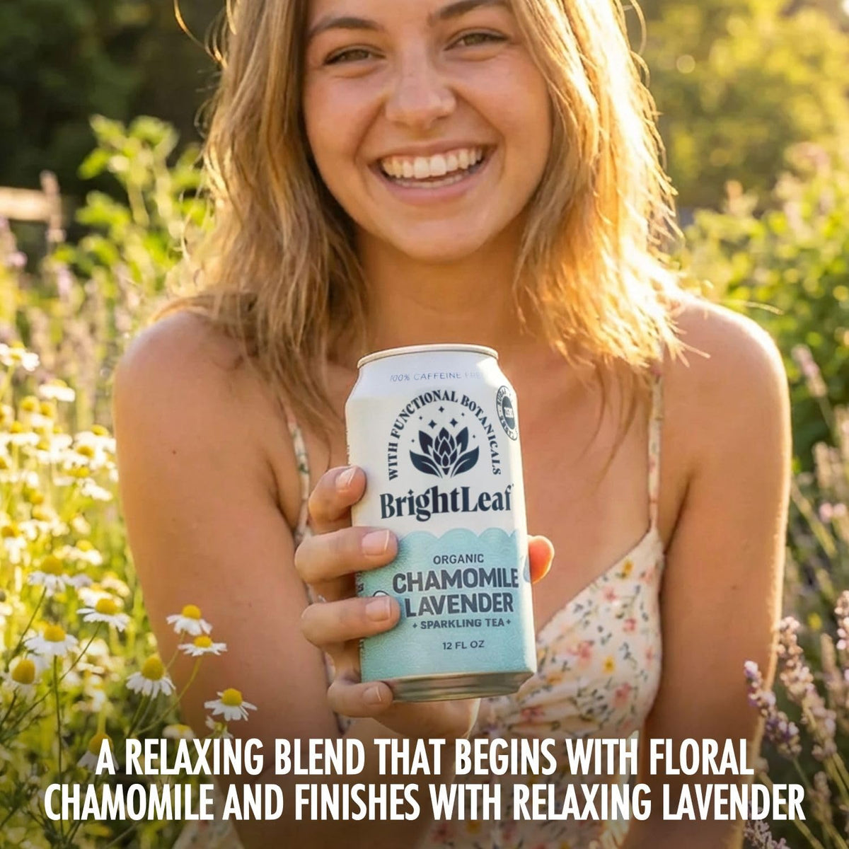 BrightLeaf Chamomile Lavender Sparkling Tea — Calming, Caffeine-Free, Organic 12oz Can