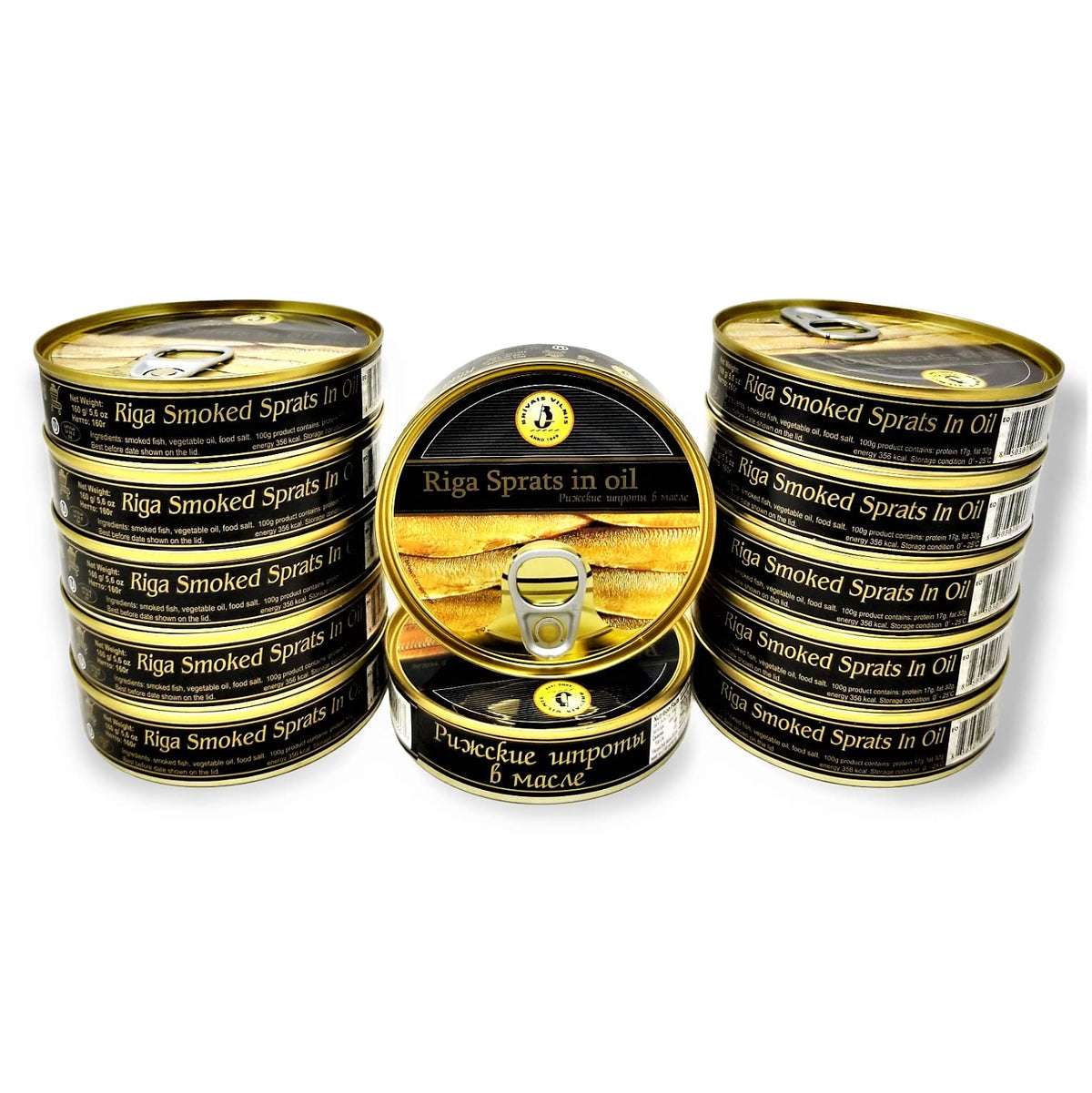 Brivais Vilnis Riga Smoked Sprats in Oil – 5.6 oz Pack of 12 | Wild-Caught Latvian Sprats, Kosher