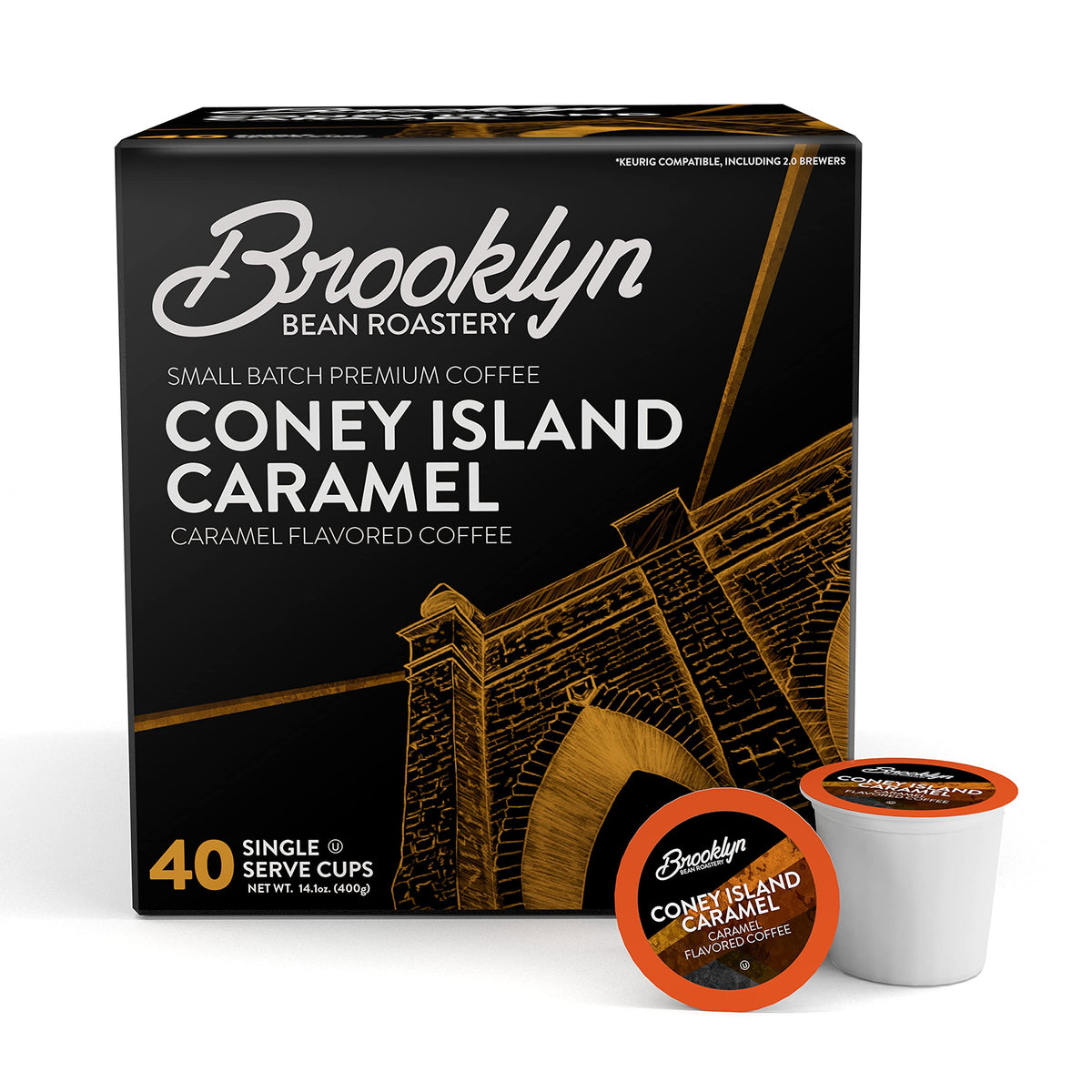 Brooklyn Beans Coney Island Caramel Gourmet Coffee Pods – Keurig K-Cup Compatible, 40 Count, Rich & Creamy