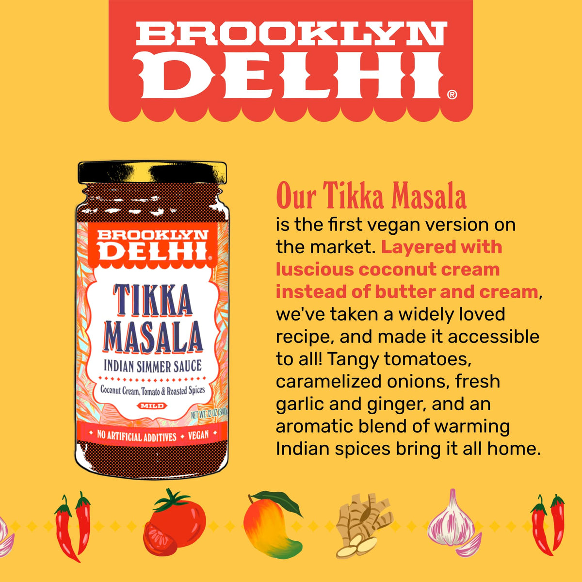 Brooklyn Delhi Tikka Masala - 2pk Indian Simmer Sauce | Tangy Tomatoes, Coconut Cream & Roasted Spices - 12oz - Mild, Kid-Friendly Flavor