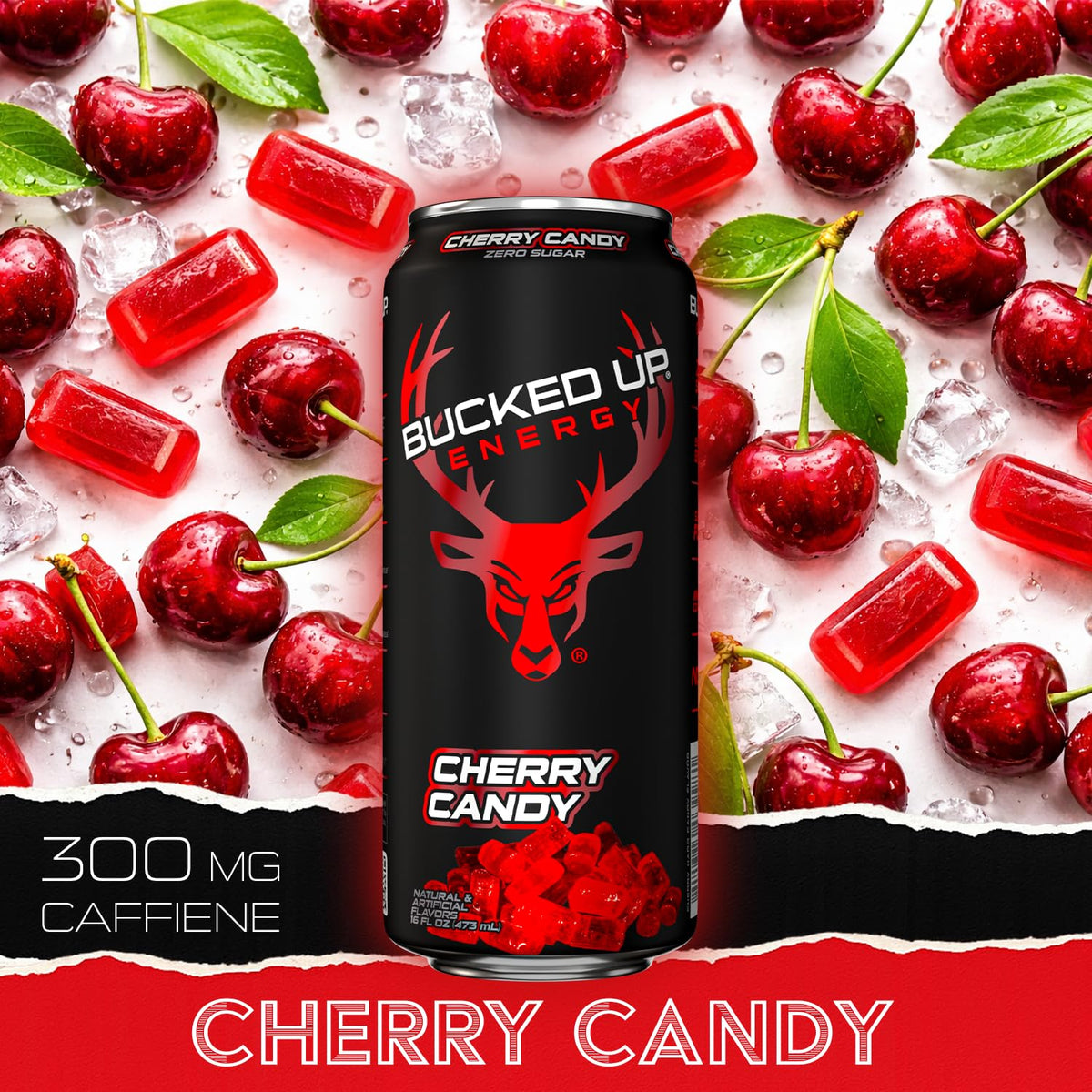 Bucked Up Energy Drink 300mg Cherry Hard Candy (12 CT) – Sugar-Free, Ready-To-Drink