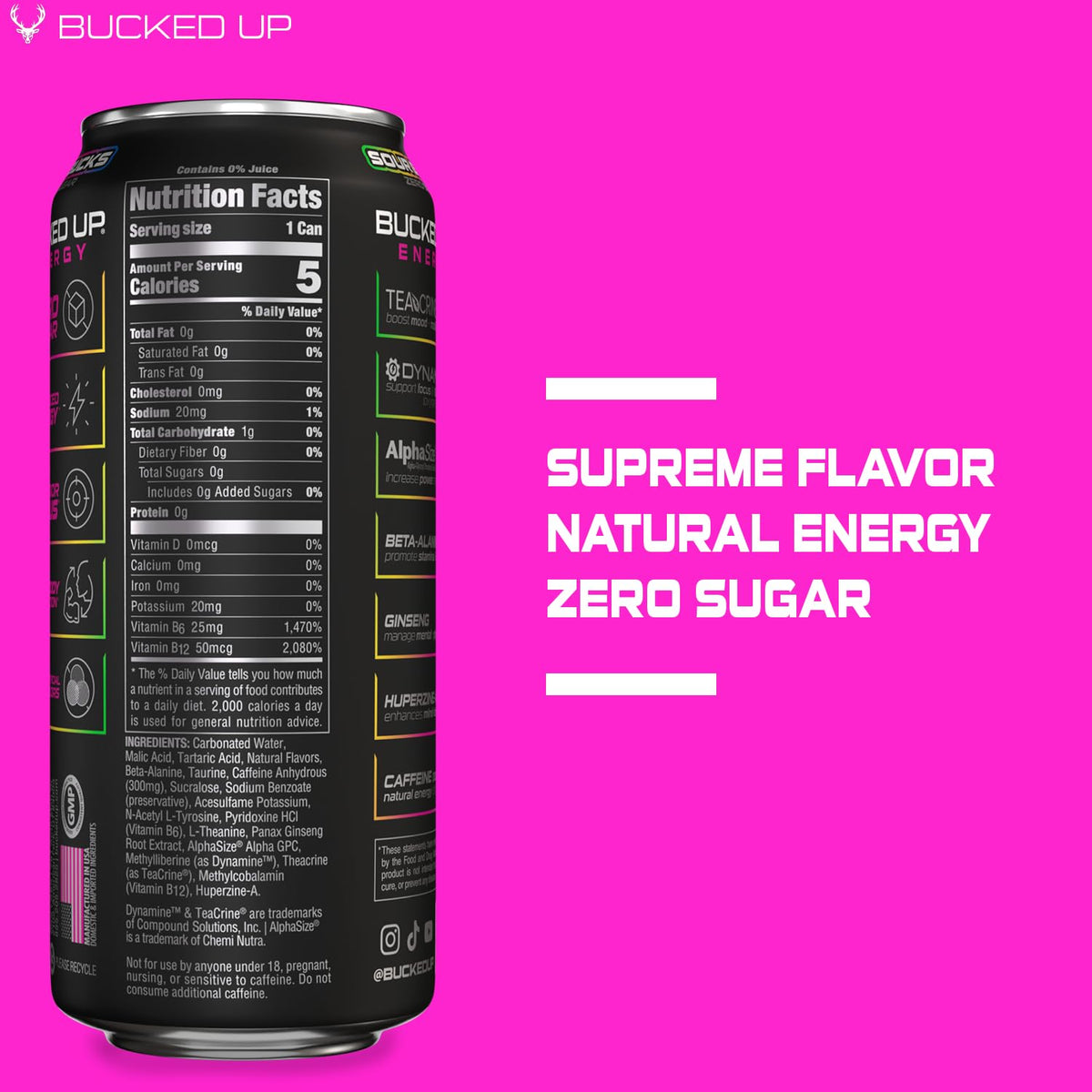 Bucked Up Sour Bucks 300mg Energy Drink – 12 CT (Sugar-Free, Ready-to-Drink)