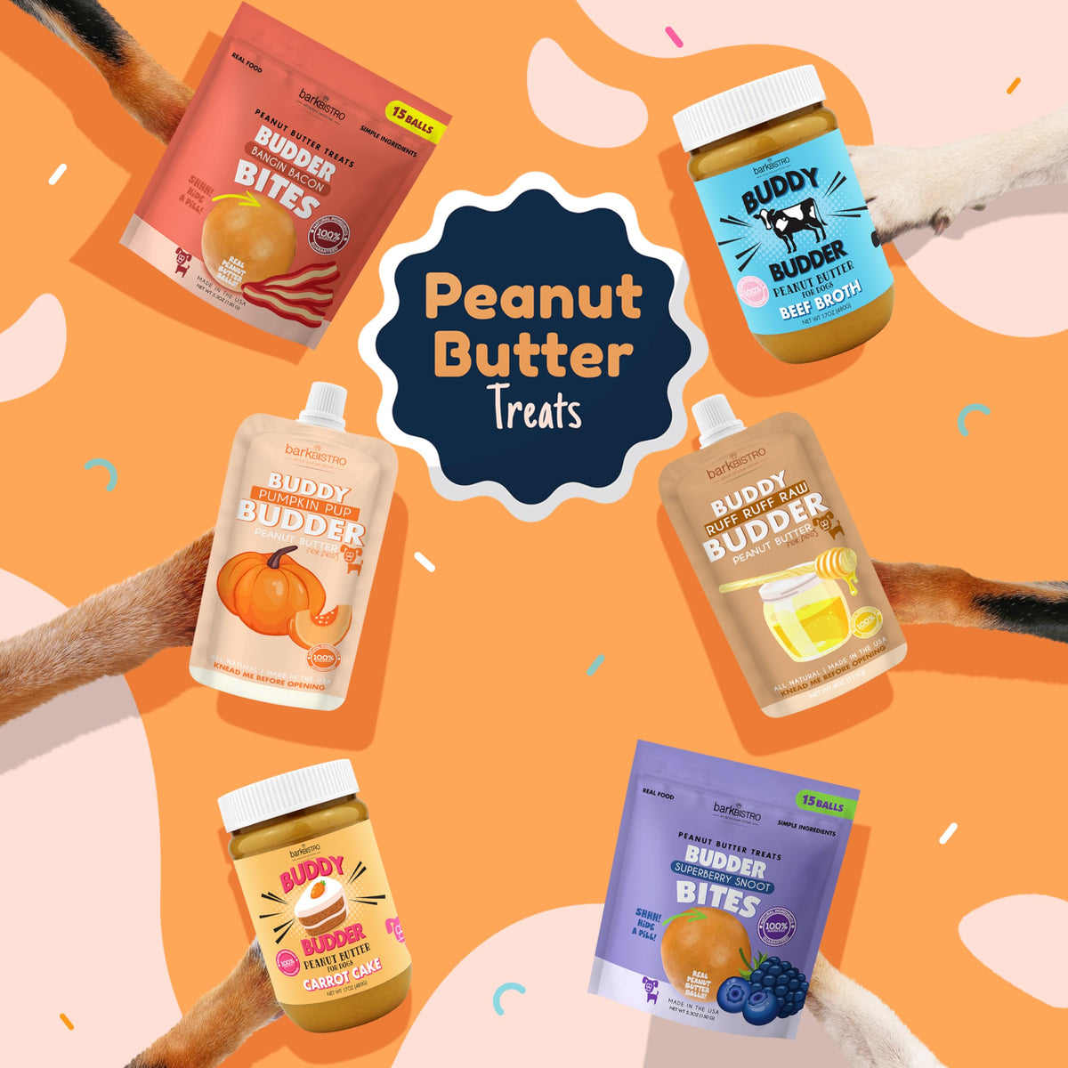 BUDDY BUDDER Dog Peanut Butter — 9 Pack Mixed Flavors, 4oz Pouches, Made in USA
