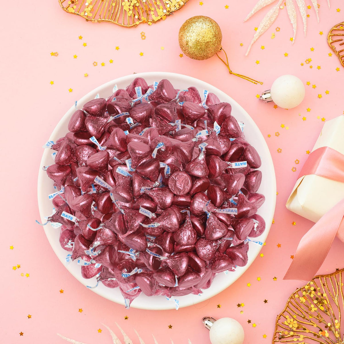 Buha Sweets Milk Chocolate in Pink Foil – 3 lb Bulk Bag (Approx. 300 Pieces)