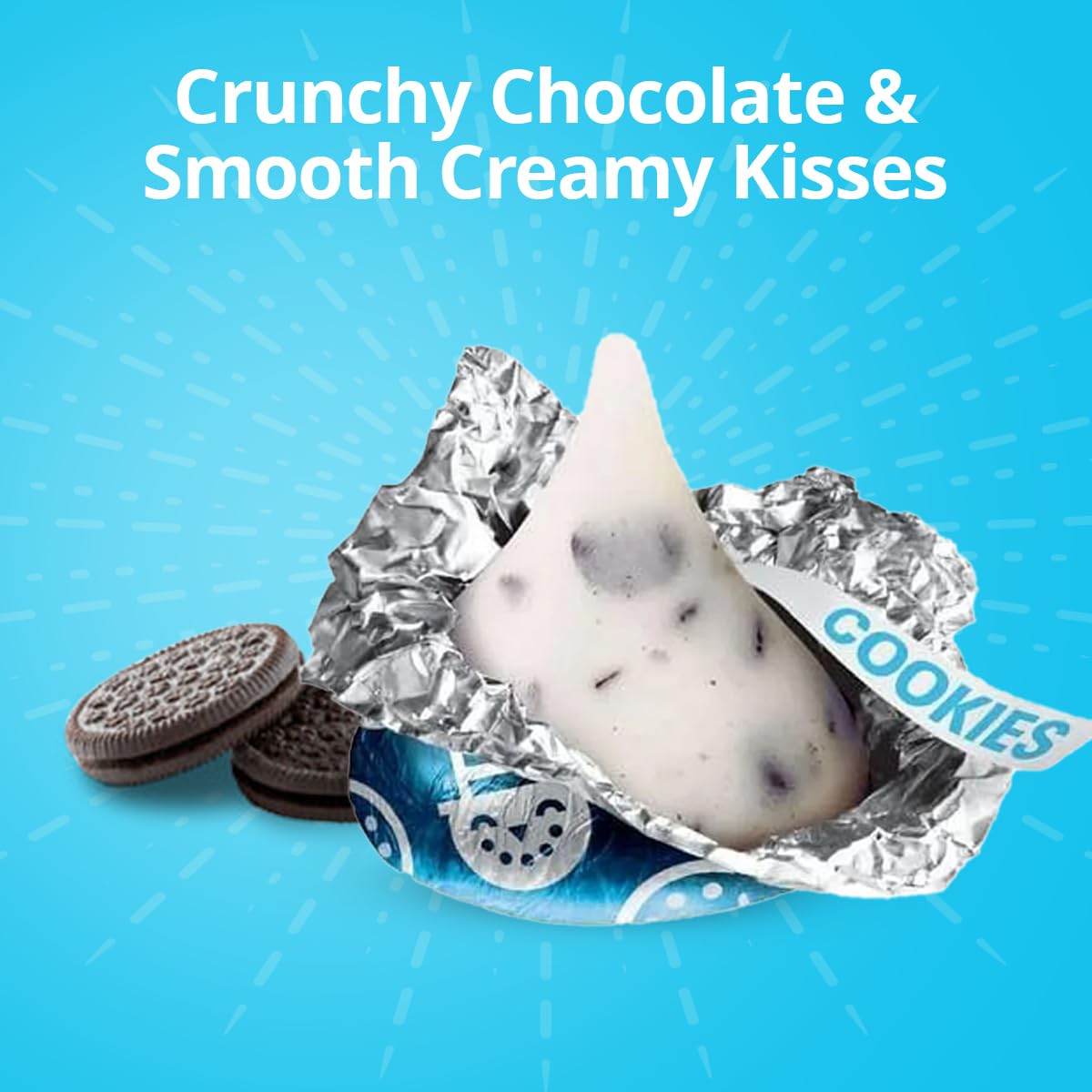 Buha Sweets Cookies & Cream Kisses – 4 lb Bulk Blue Wrapped White Chocolate Candies (Approx. 400)