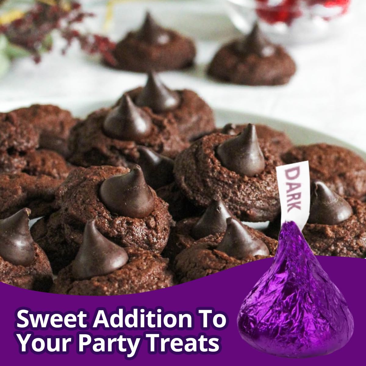 Buha Sweets Bulk Dark Chocolate Kisses – 5 lb Pack, Individually Wrapped in Purple Foil