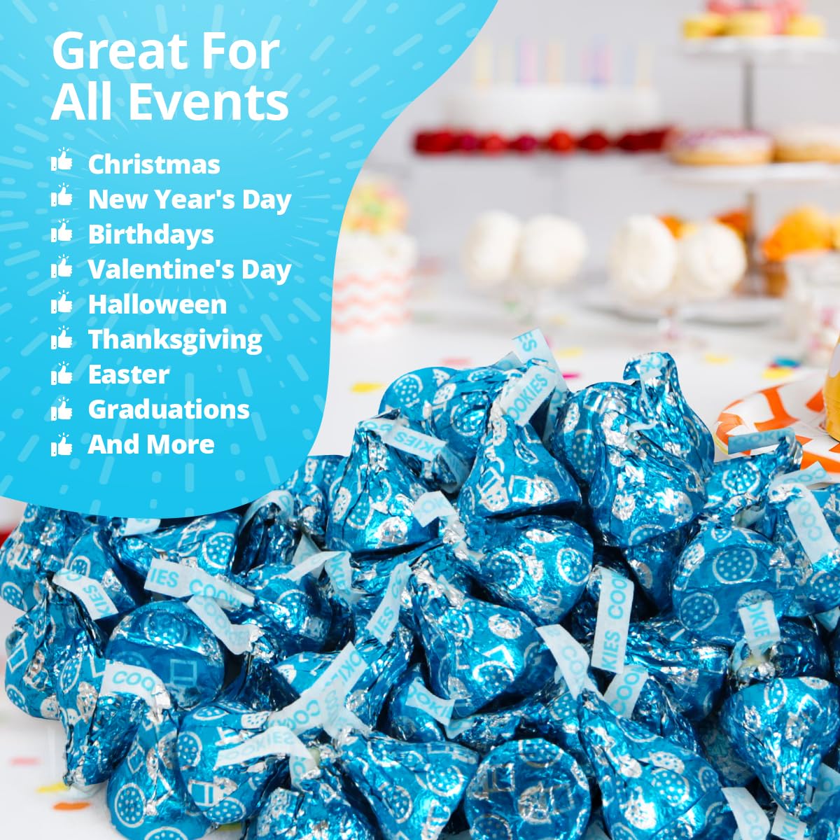 Buha Sweets Cookies & Cream Kisses – 4 lb Bulk Blue Wrapped White Chocolate Candies (Approx. 400)