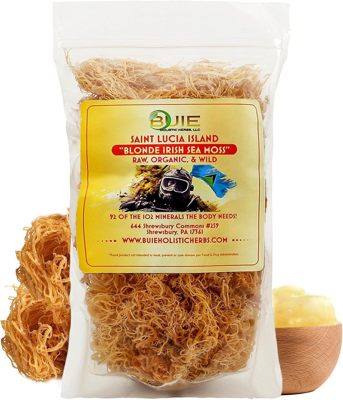BUIE Golden Irish Sea Moss — Wildcrafted from St. Lucia | 8oz Makes ~120+ oz Sea Moss Gel | 100% Natural, Raw & Sun-Dried