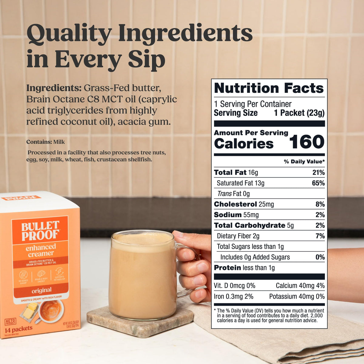 Bulletproof InstaMix Original Unflavored Keto Coffee Creamer Packets – 14 Count with Grass-Fed Butter & Brain Octane C8 MCT Oil