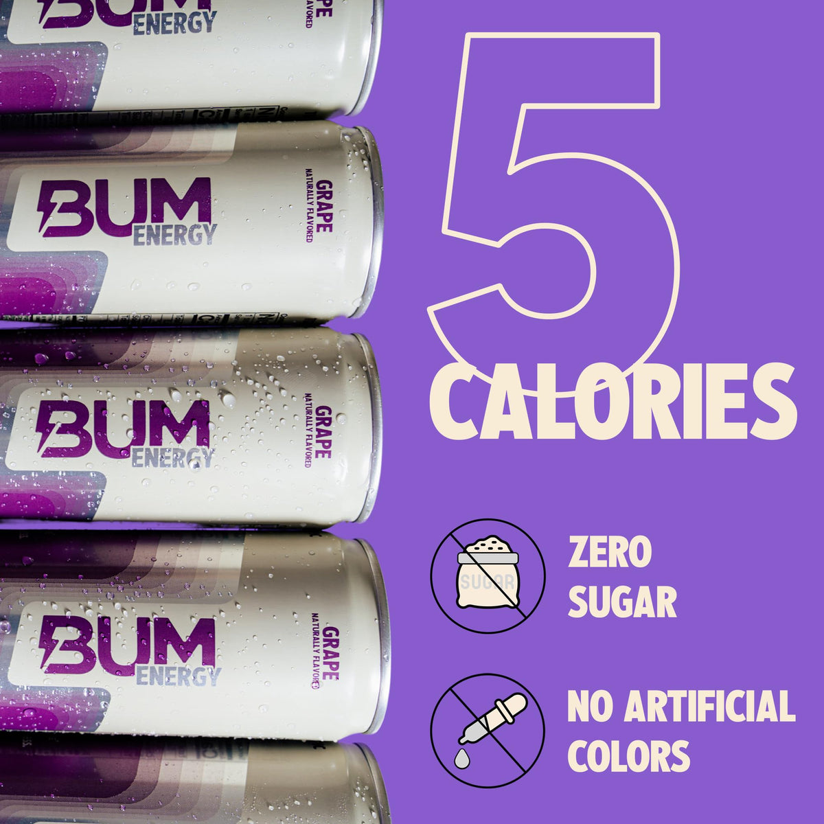 Bum Energy Grape — Sugar-Free, Natural Caffeine & Cognizin, 12 oz (12-Pack)