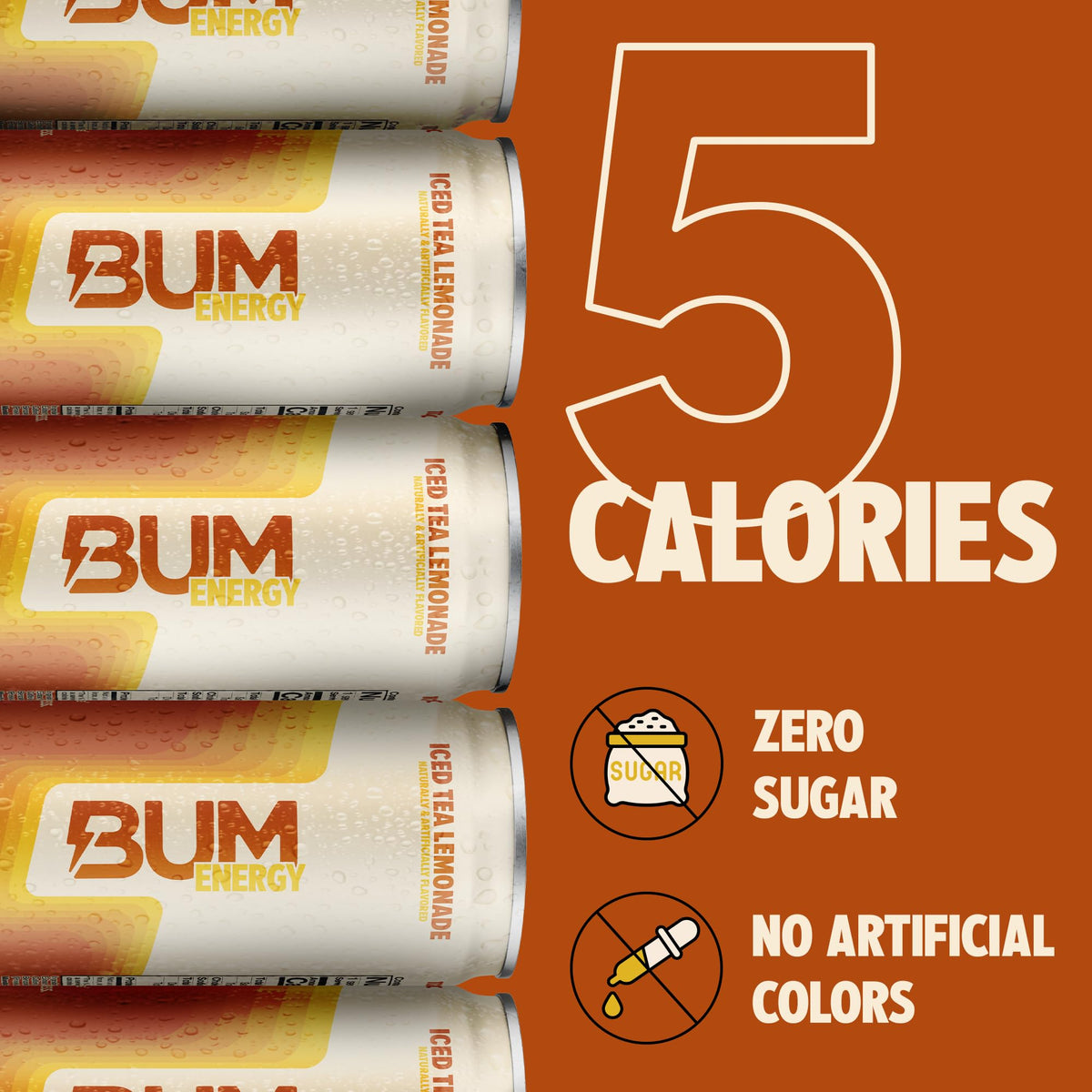 BUM Sugar-Free Energy Drink Iced Tea Lemonade – Natural Caffeine & Cognizin for Focus | 12 oz Can, Pack of 12