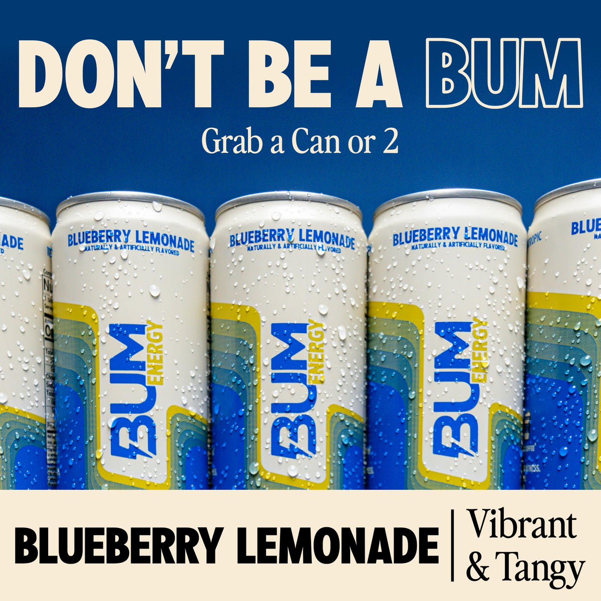 BUM Sugar-Free Energy Drink – Blueberry Lemonade, Natural Caffeine & Cognizin | 12-Pack