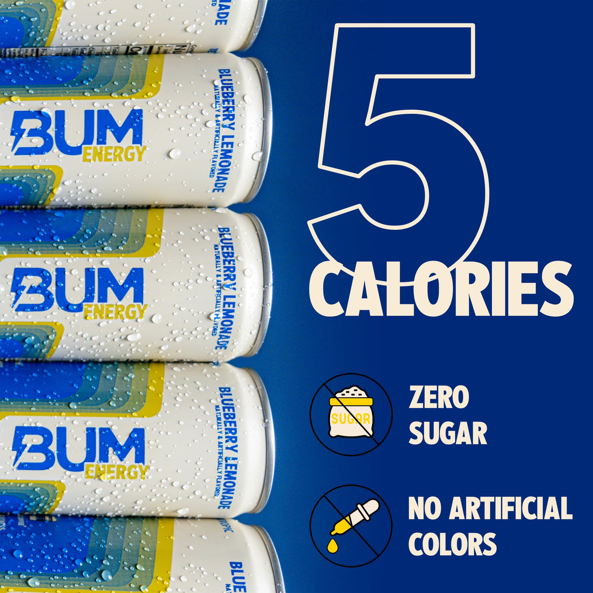 BUM Sugar-Free Energy Drink – Blueberry Lemonade, Natural Caffeine & Cognizin | 12-Pack