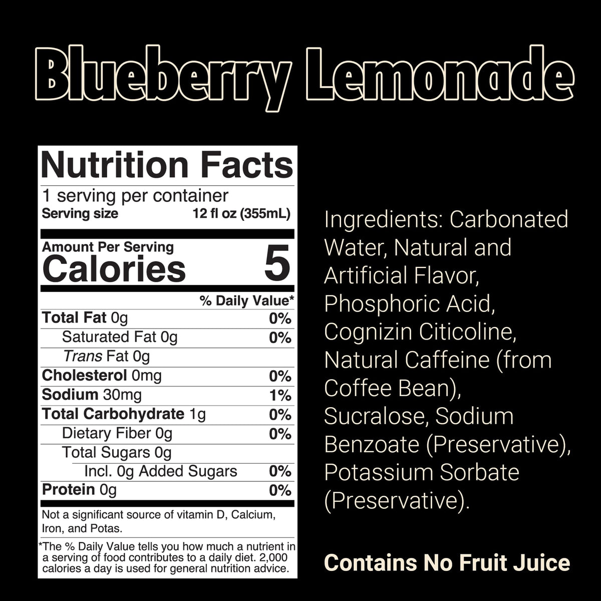 BUM Sugar-Free Energy Drink – Blueberry Lemonade, Natural Caffeine & Cognizin | 12-Pack