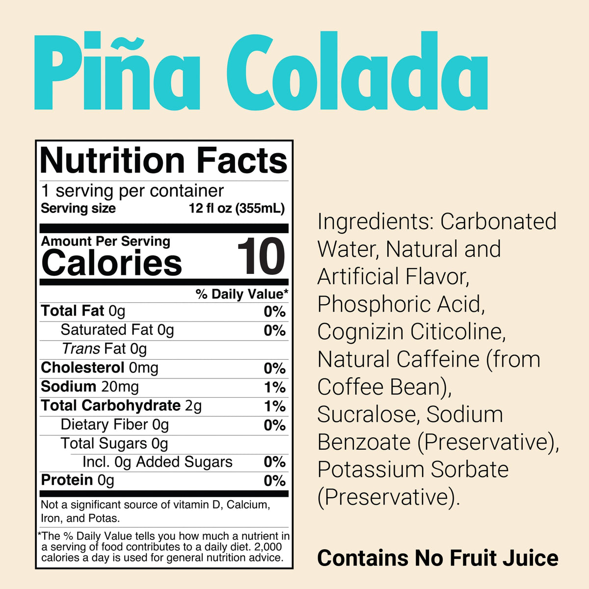 BUM Sugar-Free Pina Colada Energy Drink – Natural Caffeine & Cognizin, 12 oz (12-pack)