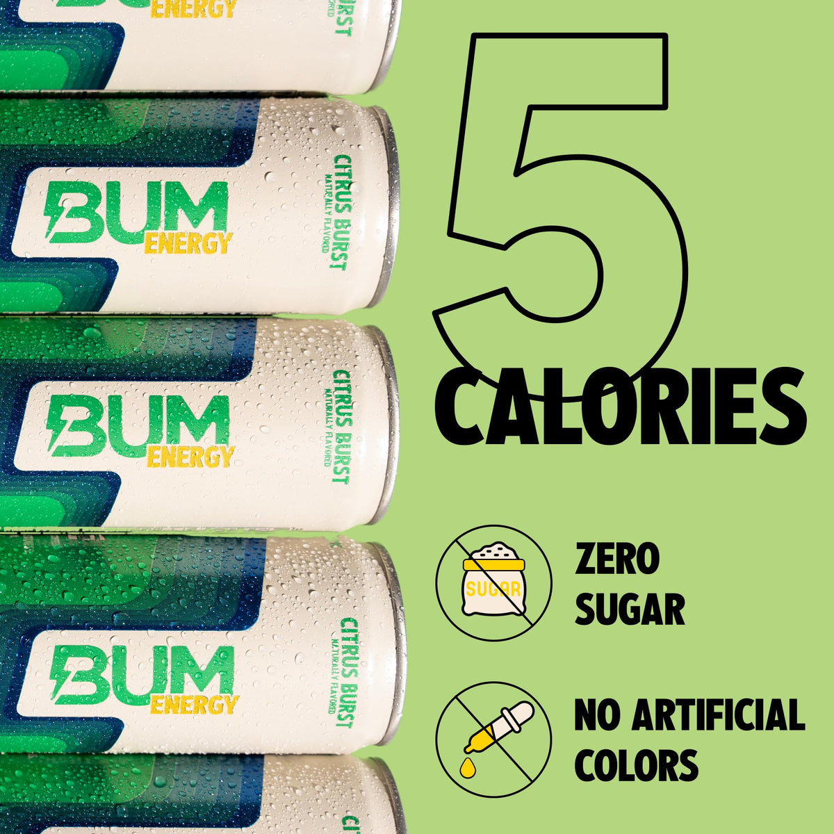 BUM Sugar-Free Citrus Burst Energy Drink — Lightly Carbonated with Natural Caffeine & Citicoline | 12 oz Pack of 12