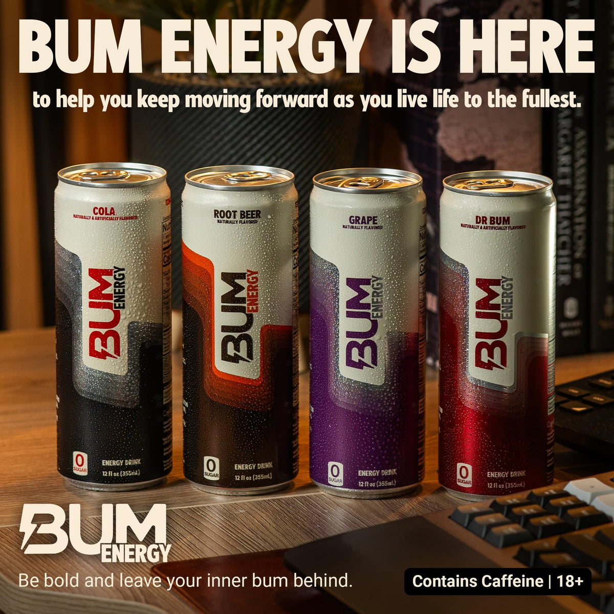 Bum Energy Zero Sugar Variety Pack – Root Beer, Dr. Bum, Cola & Grape – Natural Caffeine & Cognizin for Focus & Energy – 12 fl oz (12-Pack)