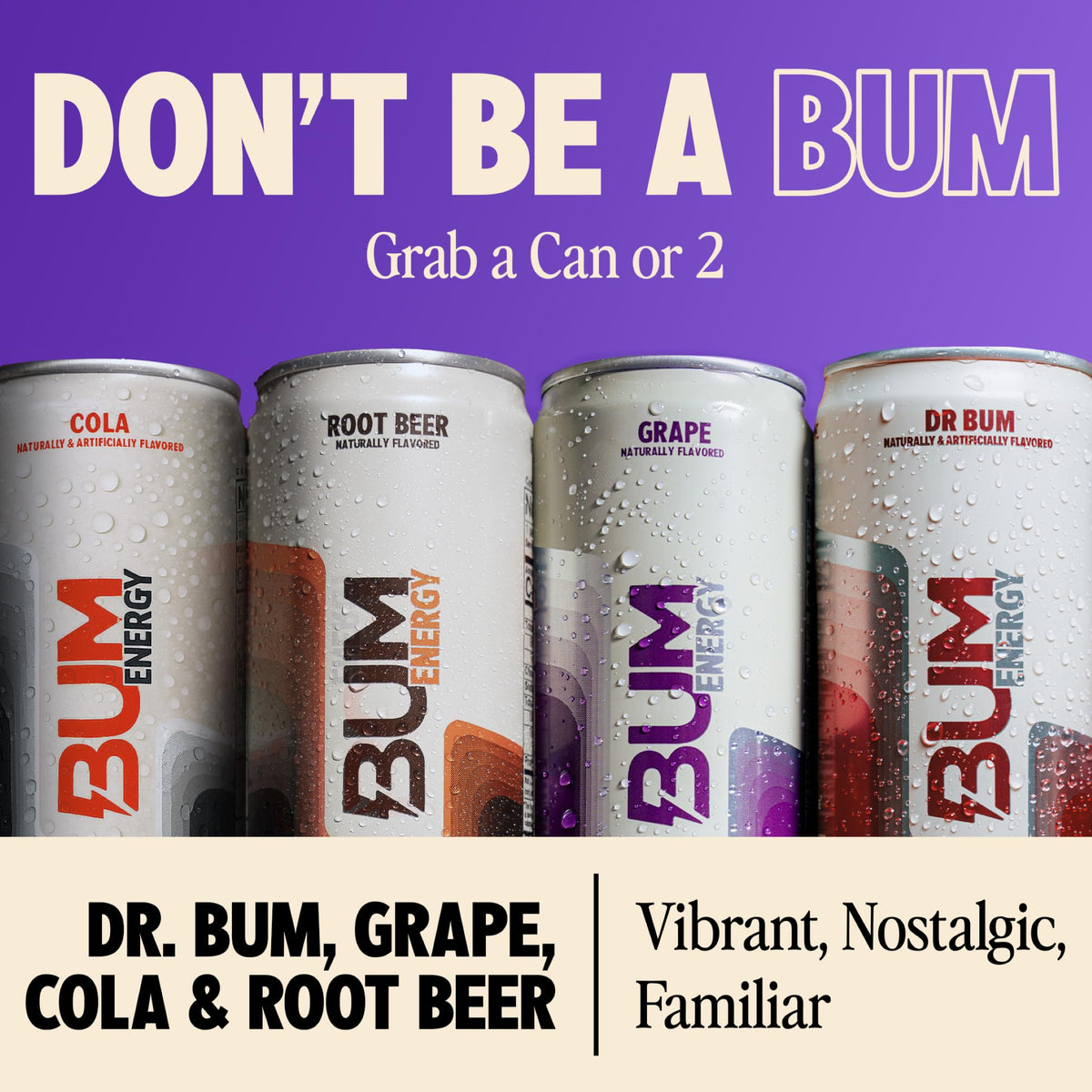 Bum Energy Zero Sugar Variety Pack – Root Beer, Dr. Bum, Cola & Grape – Natural Caffeine & Cognizin for Focus & Energy – 12 fl oz (12-Pack)