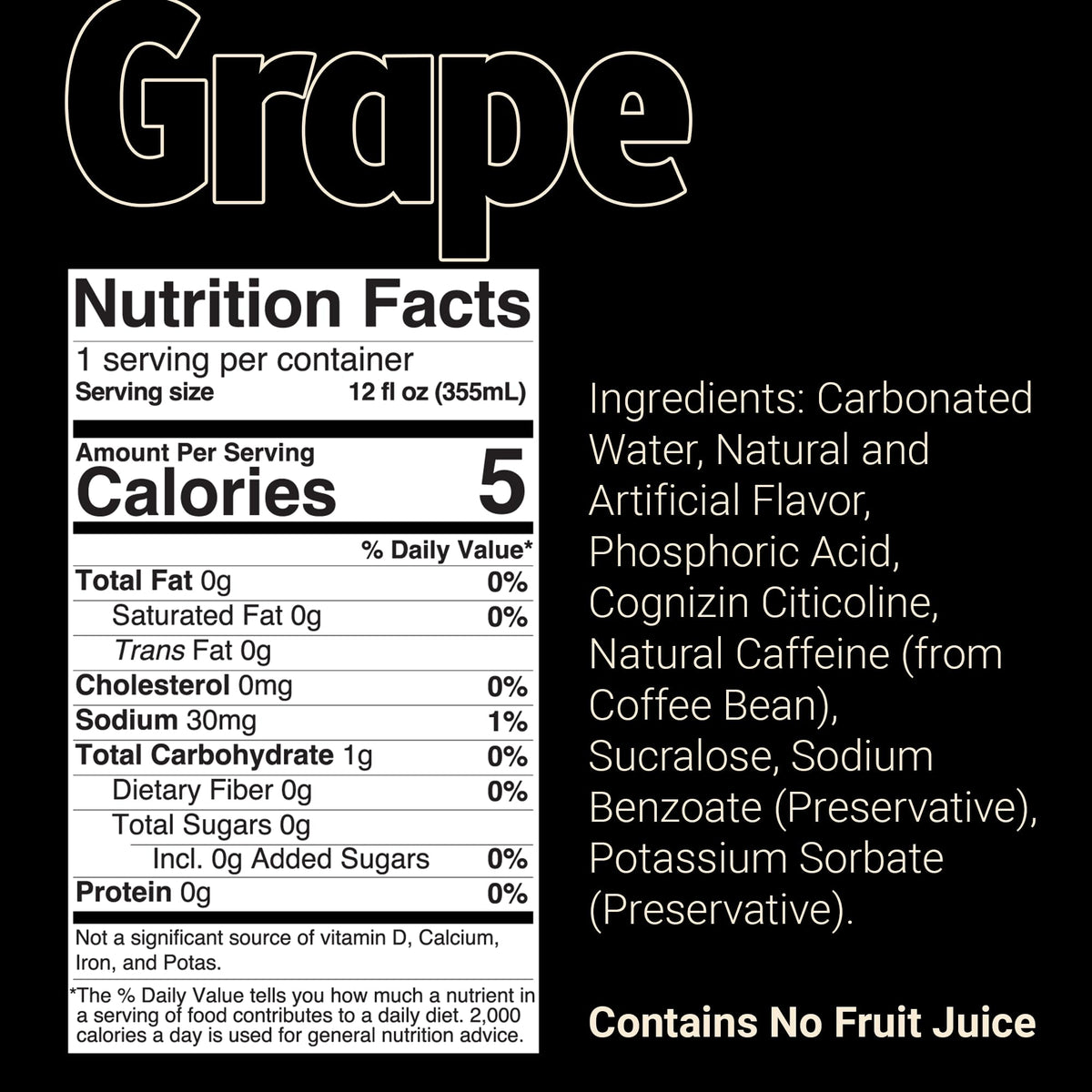 Bum Energy Grape — Sugar-Free, Natural Caffeine & Cognizin, 12 oz (12-Pack)
