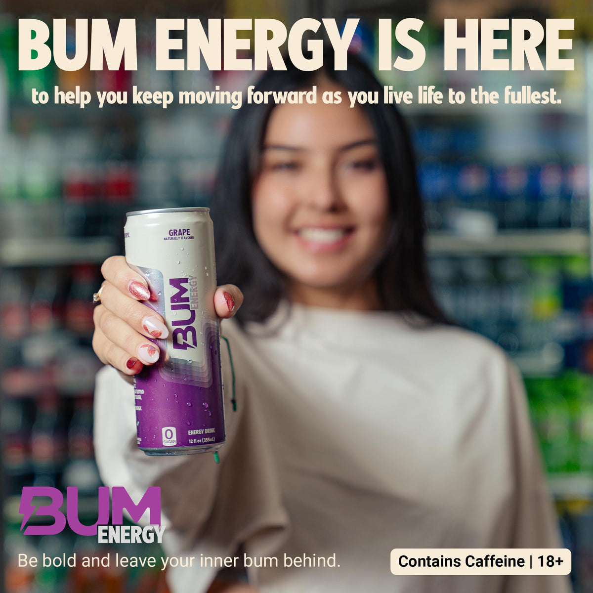 Bum Energy Grape — Sugar-Free, Natural Caffeine & Cognizin, 12 oz (12-Pack)