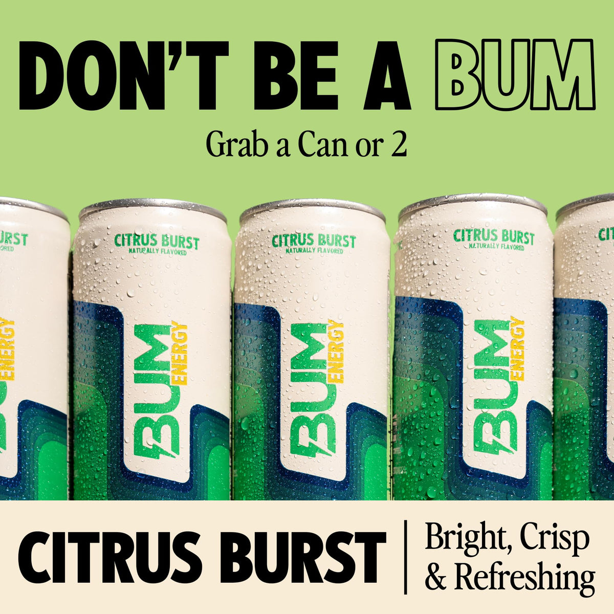 BUM Sugar-Free Citrus Burst Energy Drink — Lightly Carbonated with Natural Caffeine & Citicoline | 12 oz Pack of 12