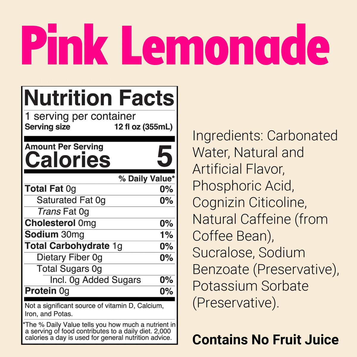 BUM Sugar-Free Pink Lemonade Energy Drink — Natural Caffeine & Cognizin, Lightly Carbonated, 12 oz (12-Pack)