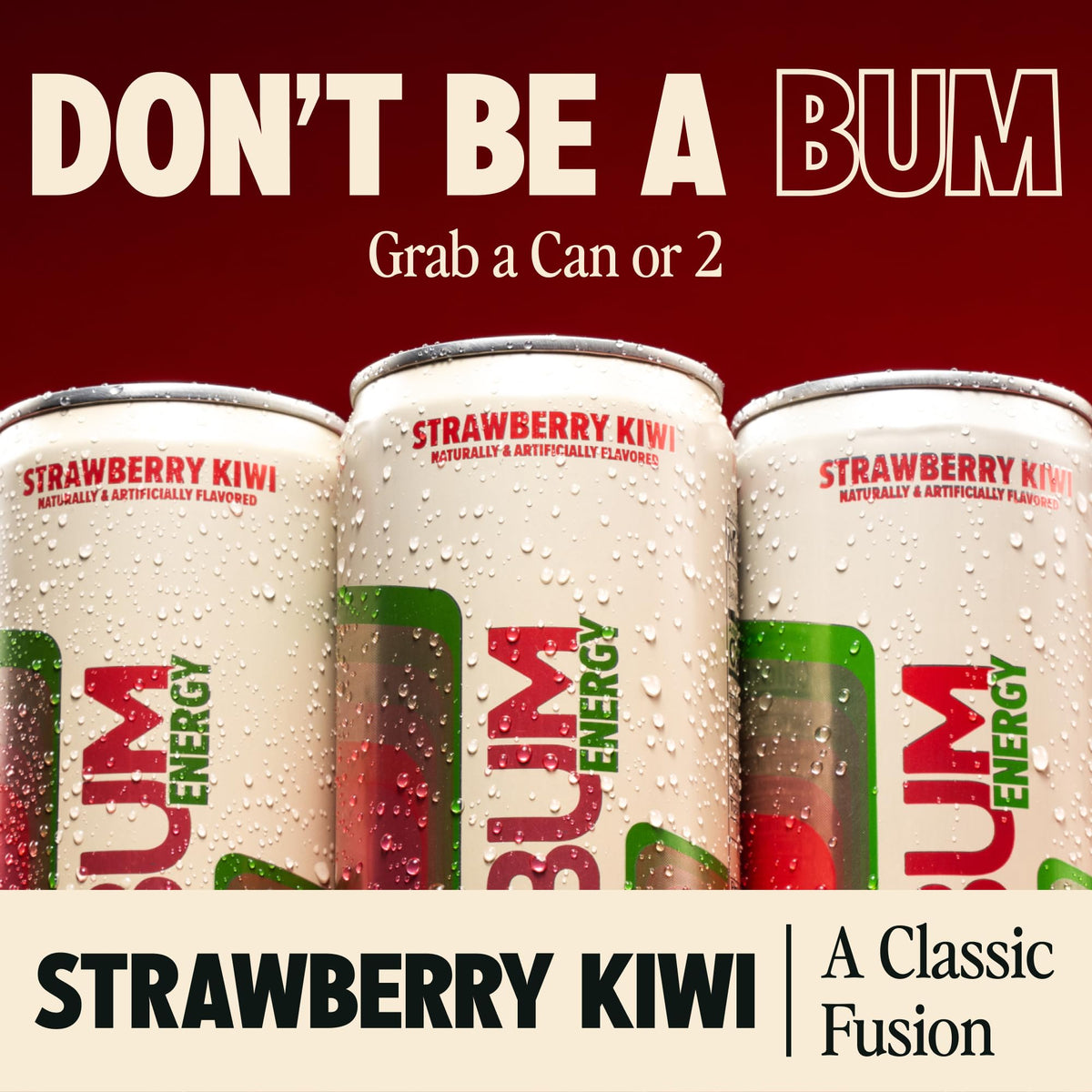 Bum Energy Sugar-Free Strawberry Kiwi – Clean Energy with Cognizin & Natural Caffeine (12 Pack)