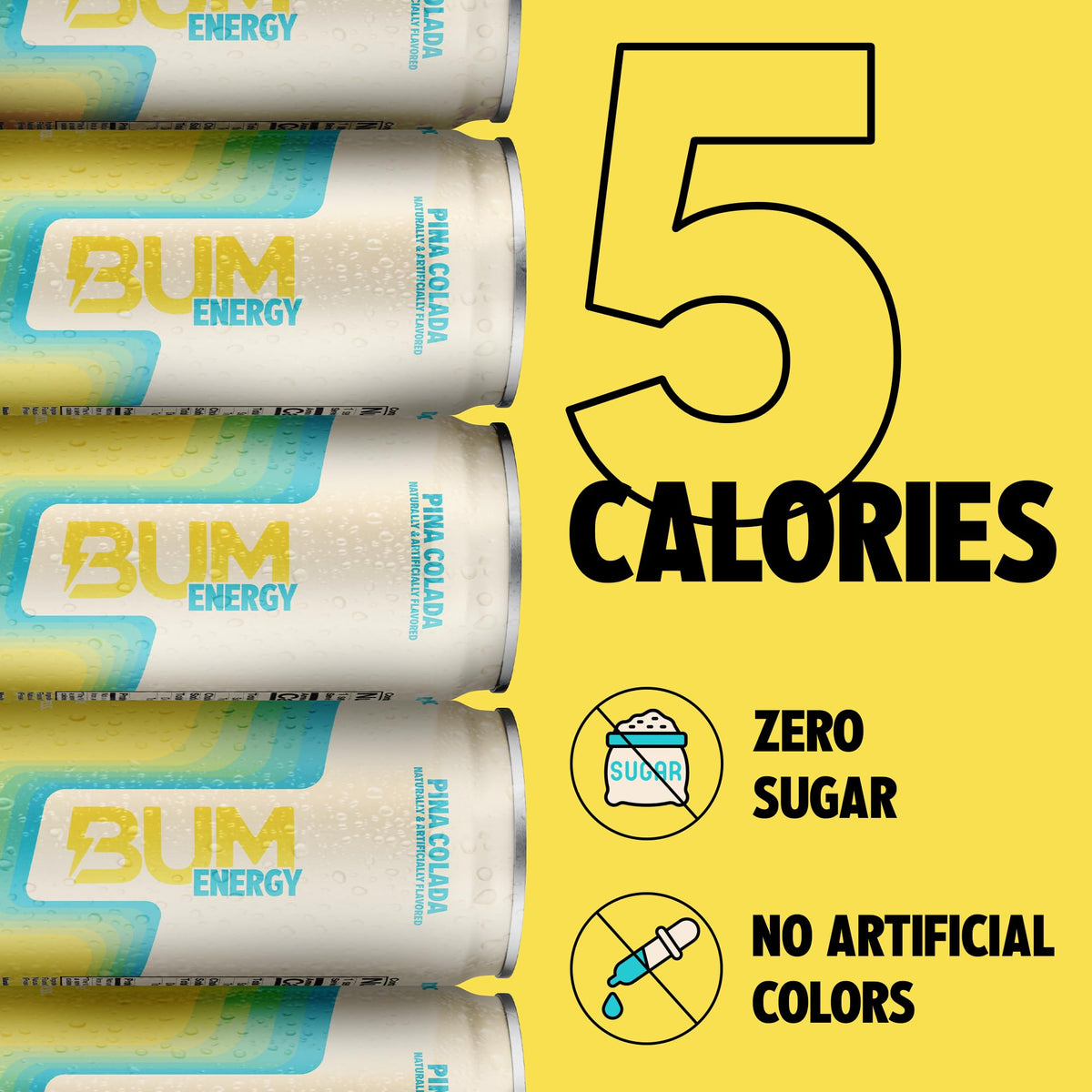 BUM Sugar-Free Pina Colada Energy Drink – Natural Caffeine & Cognizin, 12 oz (12-pack)