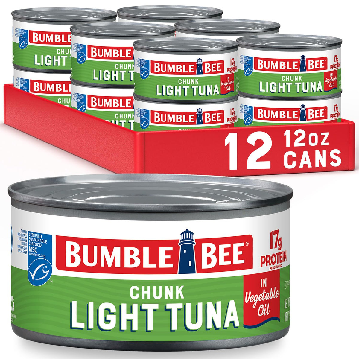 Bumble Bee Chunk Light Tuna in Oil – 12 oz Can (Pack of 12) | Wild-Caught Skipjack, 17g Protein