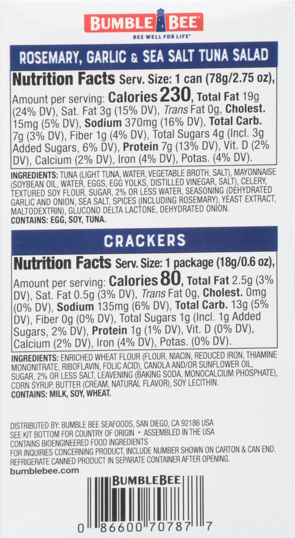 Bumble Bee Snack On The Run! Protein Pack – Rosemary Garlic Sea Salt Tuna Salad with Crackers Kit, Wild Caught MSC Tuna (Pack of 12)