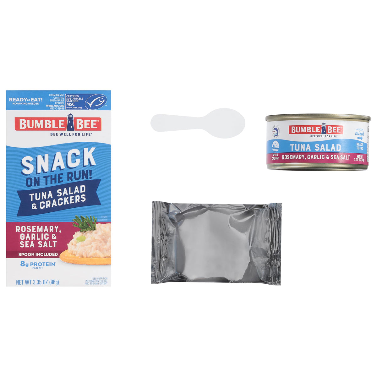 Bumble Bee Snack On The Run! Protein Pack – Rosemary Garlic Sea Salt Tuna Salad with Crackers Kit, Wild Caught MSC Tuna (Pack of 12)