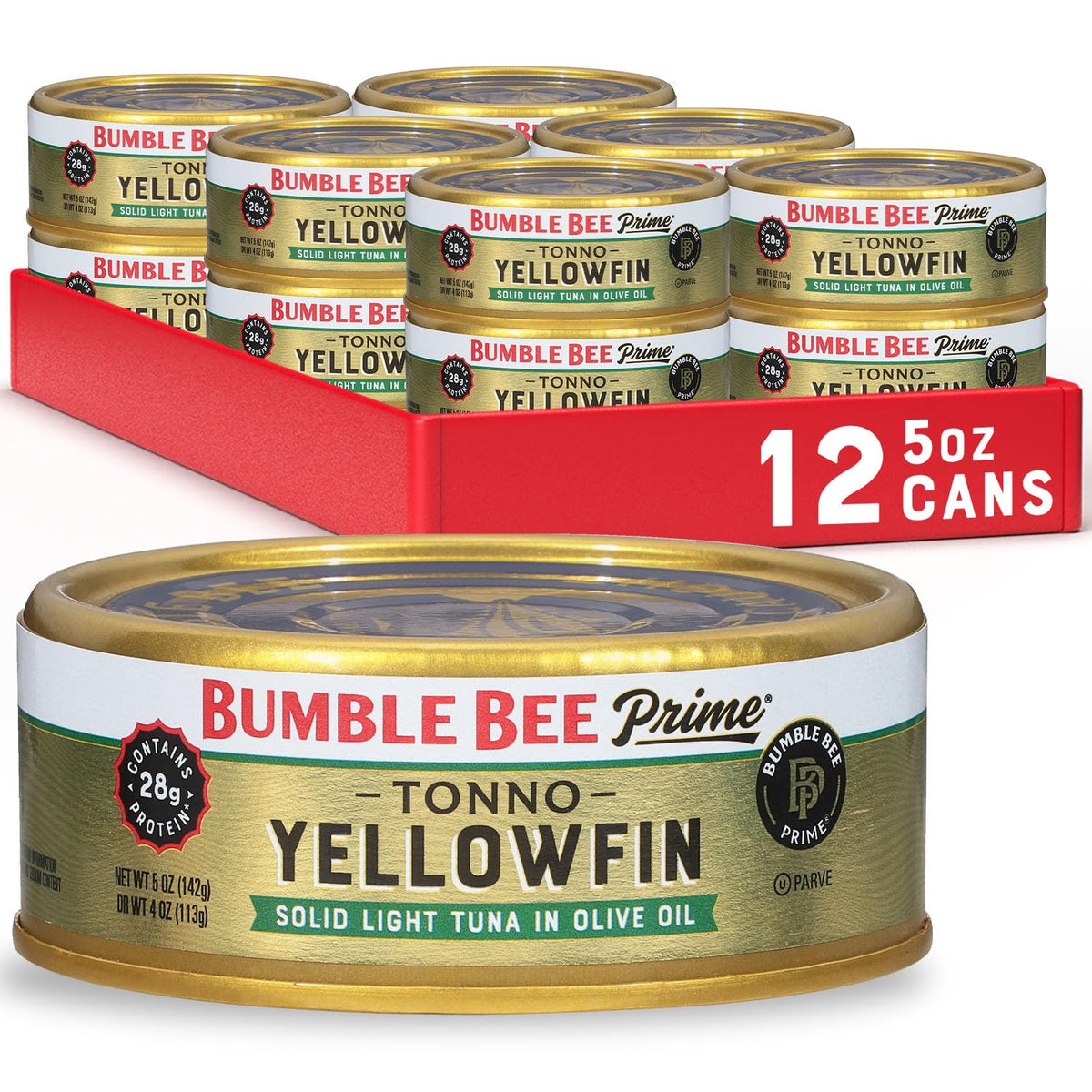 Bumble Bee Prime Tonno Tuna in Olive Oil - Wild CCaught Yellowfin Ahi, 5 oz Cans (12 Pack)