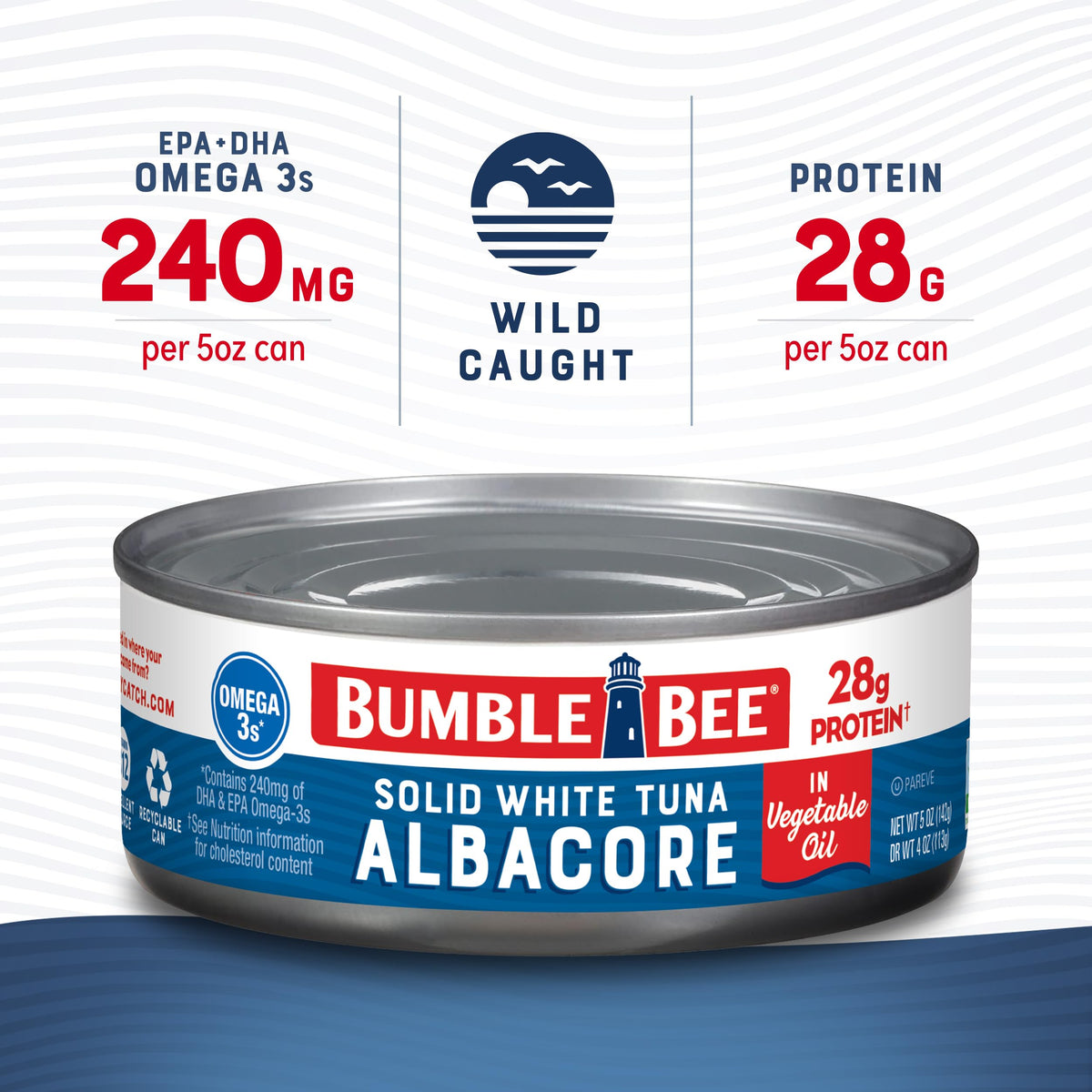 Bumble Bee Solid White Albacore Tuna in Oil – 5 oz Can (Pack of 24) | Wild-Caught, 28g Protein, Omega-3s, Non-GMO, Gluten Free