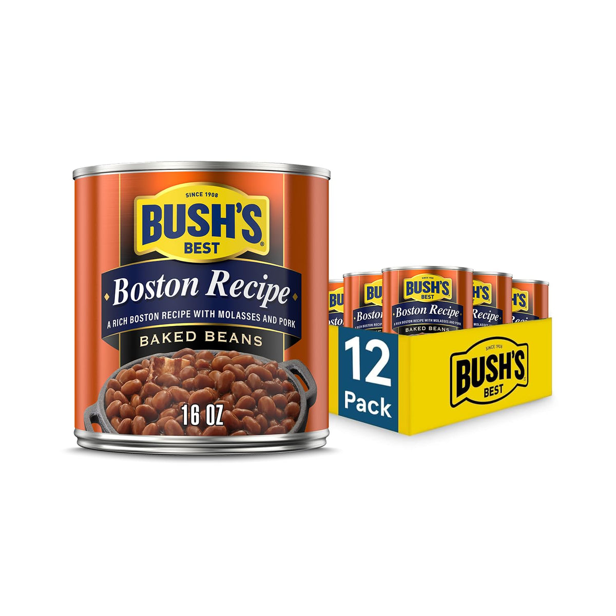 Bush's Best Boston Baked Beans – 16 oz Cans, Gluten Free, Low Fat (12-Pack)