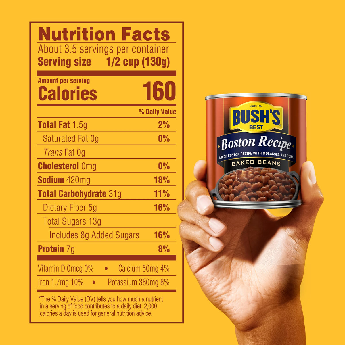 Bush's Best Boston Baked Beans – 16 oz Cans, Gluten Free, Low Fat (12-Pack)