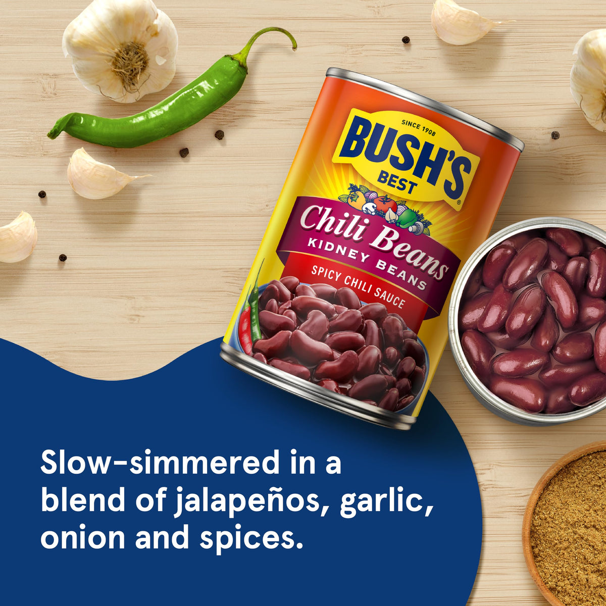 Bush's Best 16 oz Spicy Dark Red Chili Beans – Plant-Based Protein & Fiber (Pack of 12)
