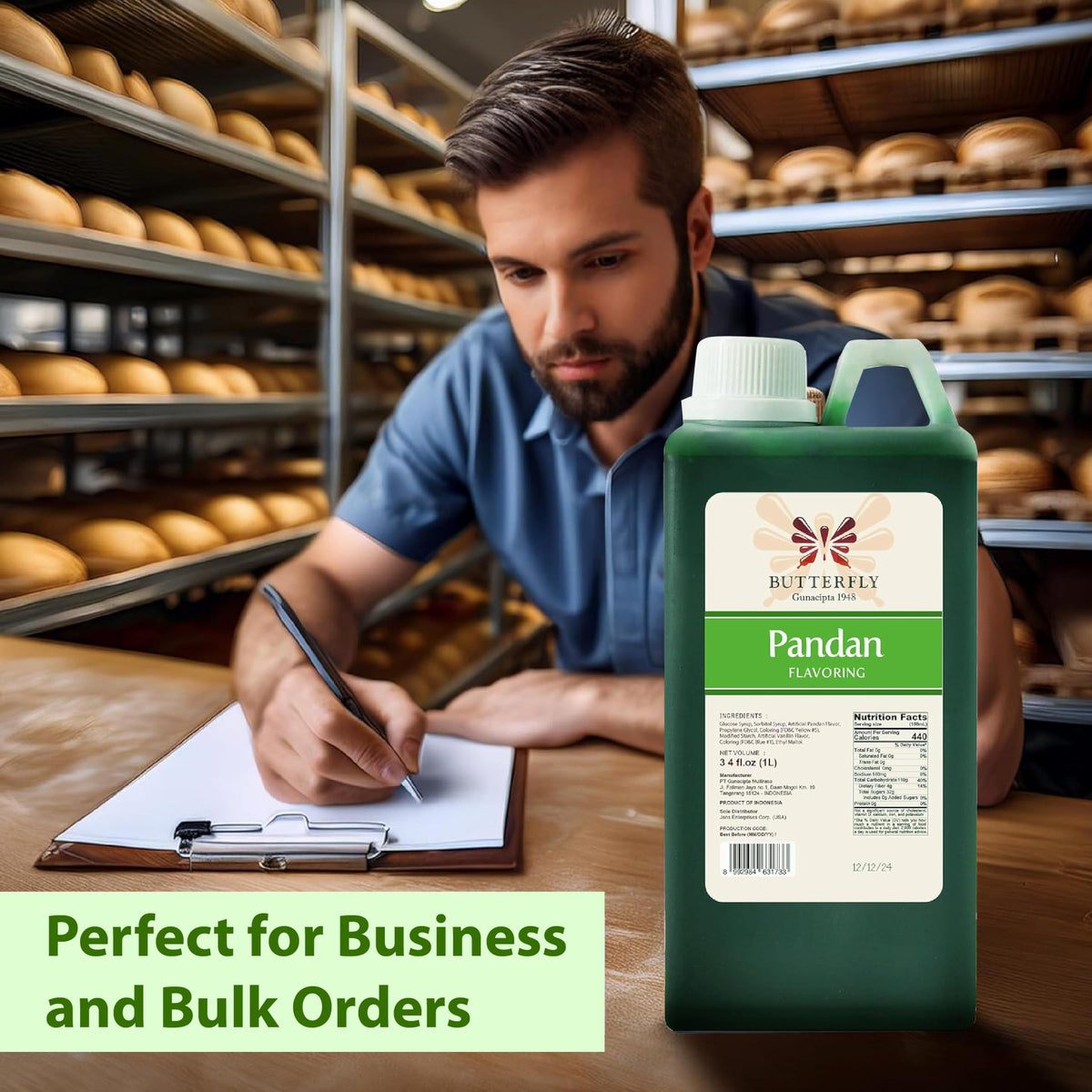 Butterfly Pandan Flavoring Extract – 1 Liter Paste-Strength Pandan for Baking, Drinks & Desserts | Butterfly Gunacipta 1948