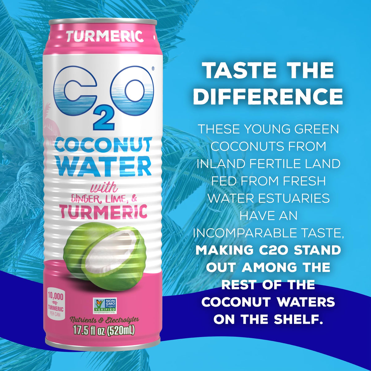 C2O Coconut Water with Ginger, Lime & Turmeric (12 Pack)
