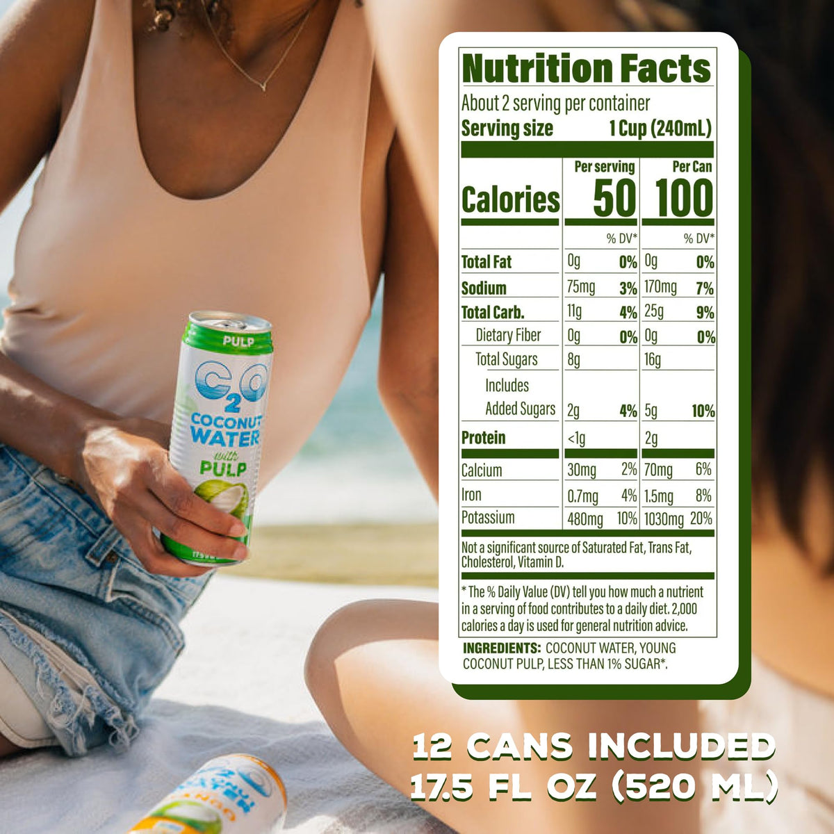 C2O Coconut Water with Pulp (12 Pack) – Fresh Coconut Water, Electrolytes & Potassium | Plant Based, Non-GMO
