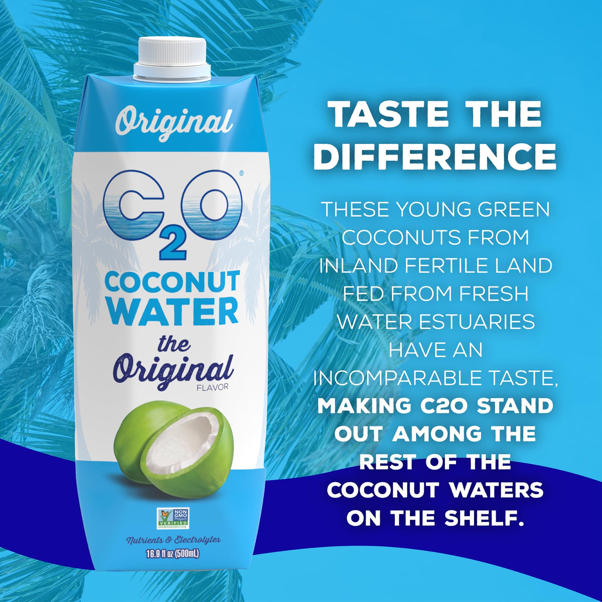 C2O Original Coconut Water - 12 Pack | Fresh, Plant-Based Hydration with Electrolytes