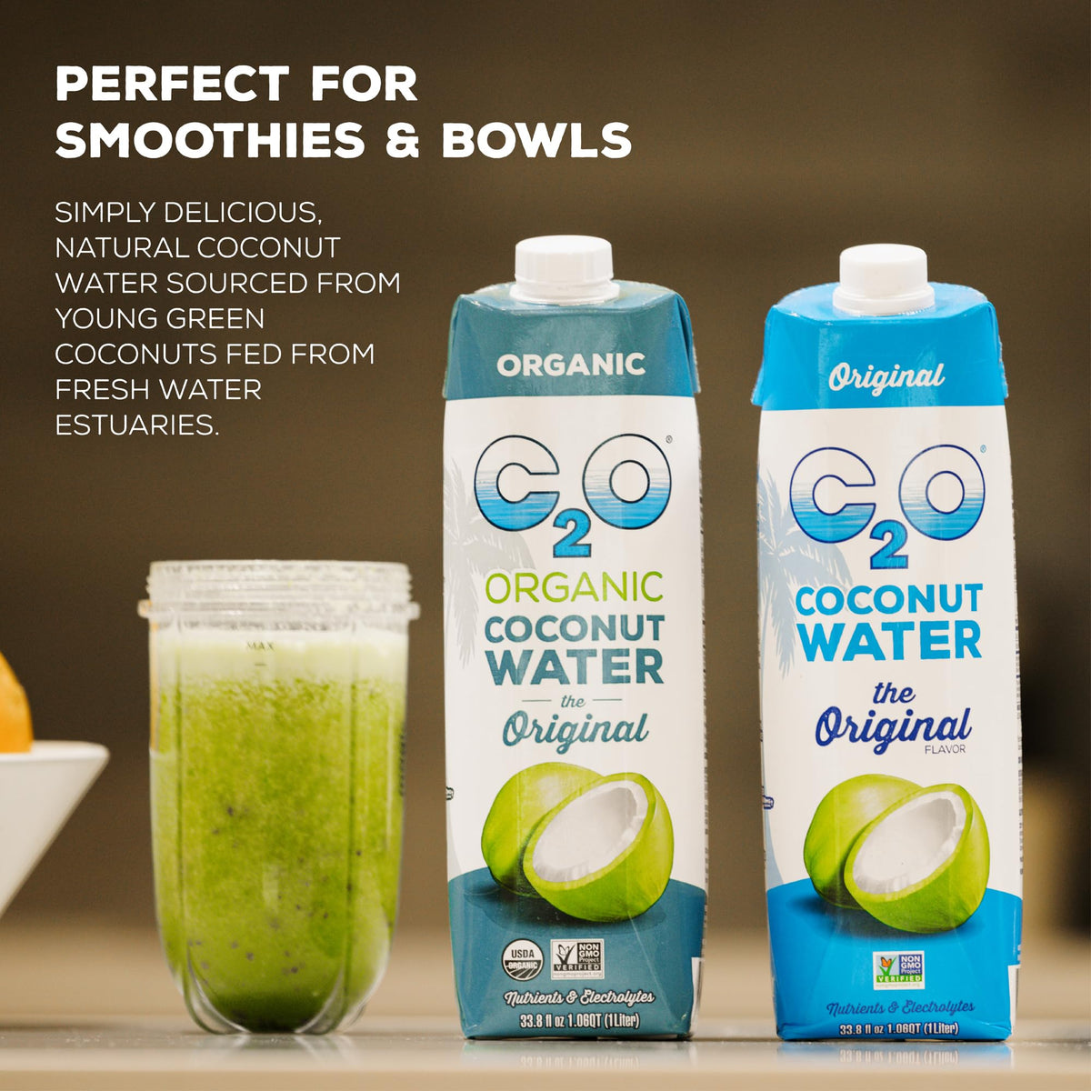 C2O Original Coconut Water - 12 Pack | Fresh, Plant-Based Hydration with Electrolytes