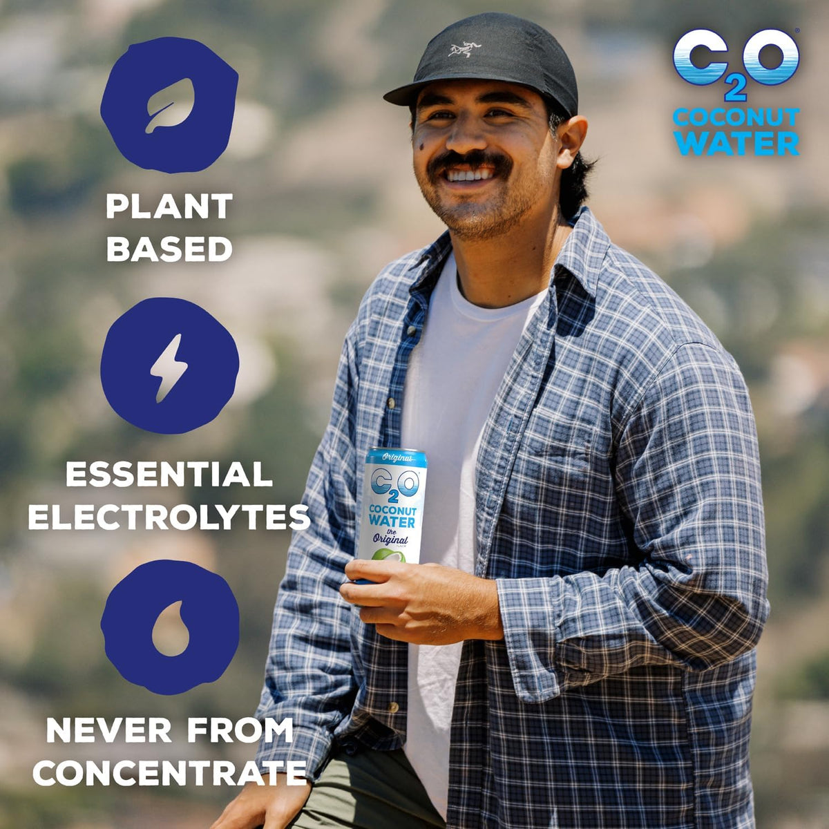 C2O Original Coconut Water - 15 Pack, 10.5 oz Cans | Natural Hydration, Electrolytes & Potassium