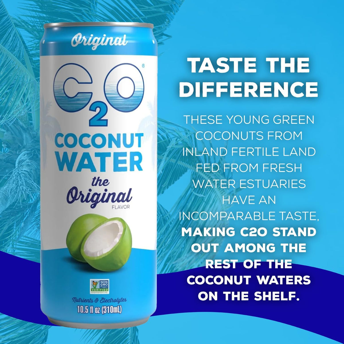 C2O Original Coconut Water - 15 Pack, 10.5 oz Cans | Natural Hydration, Electrolytes & Potassium