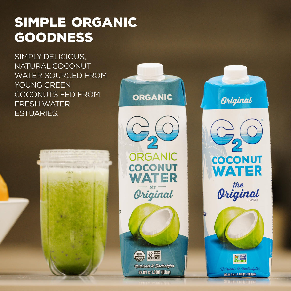 C2O Organic Coconut Water Original Flavor (12 Pack) | Fresh, Non-GMO Hydration