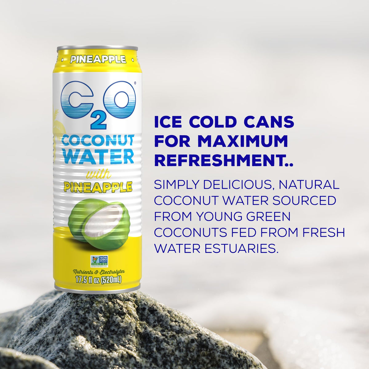 C2O Coconut Water with Pineapple – 12 Pack (17.5 oz Cans) | Fresh Coconut Water, Plant-Based Hydration