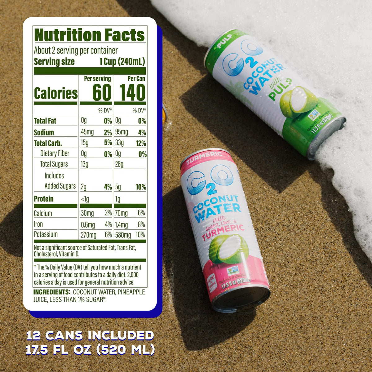 C2O Coconut Water with Pineapple – 12 Pack (17.5 oz Cans) | Fresh Coconut Water, Plant-Based Hydration